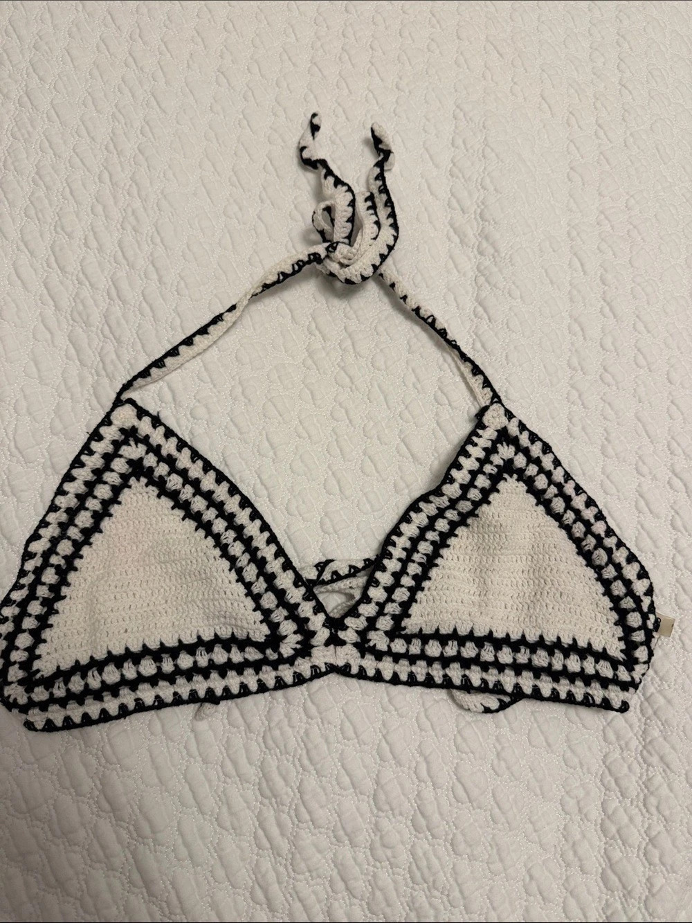 Forever 21 Crochet Trim Triangle Bikini Top White & Black Large